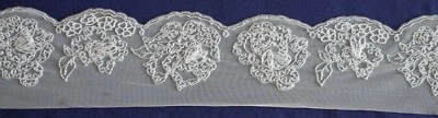 Exquisite Antique French Beaded White Wedding Chantilly Lace Trim (5.5 yards) - Image 1 of 4