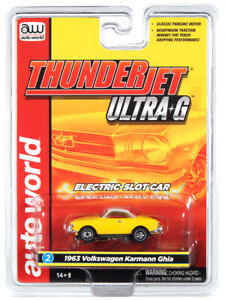 HO Slot Car - Auto World ThunderJet Ultra-G - 63 VW Karman Ghia Yellow - R-34