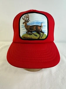 vintage trucker hat 3d foam buck logo mesh back snapback red - Picture 1 of 9