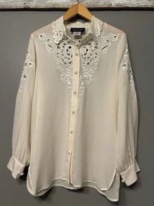 Bob Mackie Wearable Art rosa creme Bluse Damen klein bestickt Laser Cut - Bild 1 von 10