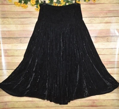 Vintage Double D Ranch Black Velvet Tiered Maxi Broom Skirt Size S Western - Image 1 of 4
