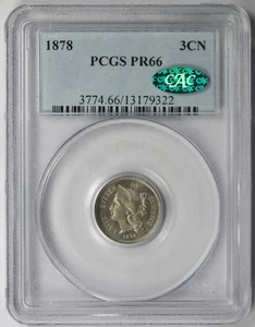 1878 Three-Cent Nickel 3CN Proof PR 66 PCGS CAC Approved - Picture 1 of 4