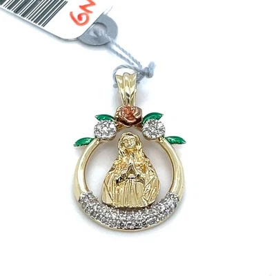 10k Yellow Gold Virgin Mary Cluster Diamond Pendant 2.10g .25CTW - Image 1 of 4