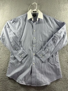 Neiman Marcus Dress Shirt Mens 15 1/2 (32/33) Blue Textured 80s 2 Ply Cotton - Picture 1 of 12