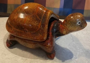 Brown /gold/orange Ceramic Turtle Trinket Box with Detachable Shell 6x3.5x2.75” - Picture 1 of 6