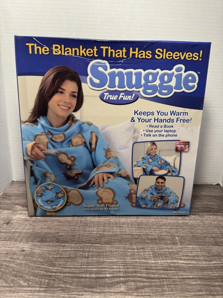 SNUGGIE THE BLANKET THAT HAS SLEEVES AS SEEN ON TV BLUE/MONKEY NEW IN BOX - Image 1 of 4