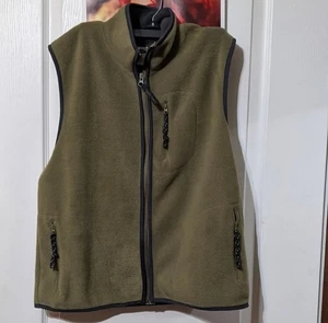 Old Navy Forest Vintage Green Gray Lining Full Zip Poly Fleece Vest Women's LG - Picture 1 of 4