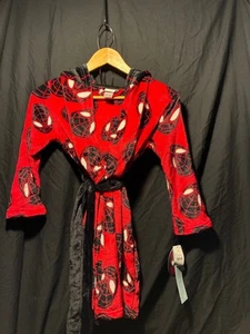 Marvel Spiderman Young Boys Kids Red White Blue Fleece Spiderman Robe Small New - Picture 1 of 3