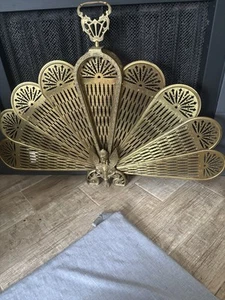 1920s Vintage Brass Fireplace Screen Fan Gargoyle Peacock Griffin - Picture 1 of 11