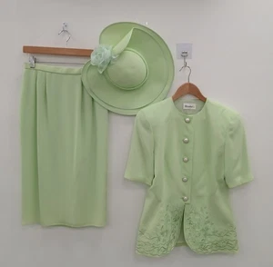 Condici 2 Piece Skirt Suit Fascinator Set UK10 Womens Mint Green Wedding RMF17 - Picture 1 of 13