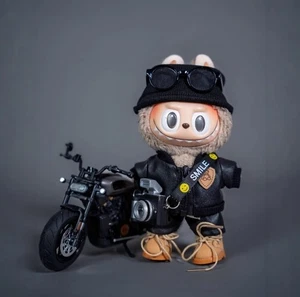 (No Dolls)Leather Coat Set For POP MART LABUBU The Monsters Plush Doll's Bow Hat - Picture 1 of 13