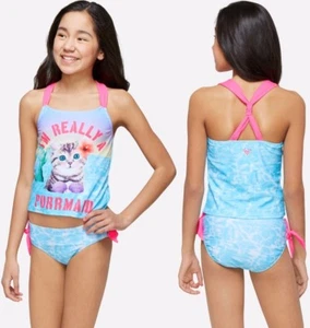 Justice 2 pc Cat Purrmaid Mermaid Tankini Set Bathing Suit swimsuit kitty Cat - Picture 1 of 12