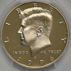 Medio dólar Kennedy 1996-S 50C graduación profesional prueba PR70 DCAM | camafeo profundo de grado perfecto - Imagen 1 de 5