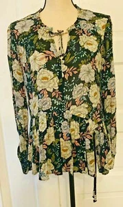 William Rast Womens S Matilda Asymmetrical Peplum Top Parisian Night Bloom BOHO - Picture 1 of 12