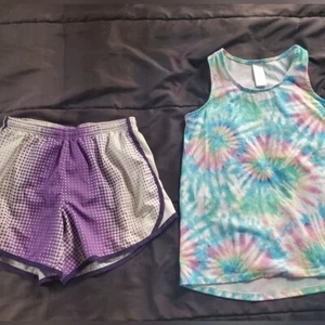 girl xl NIKE drifit shorts, tie dye tank - Picture 1 of 2