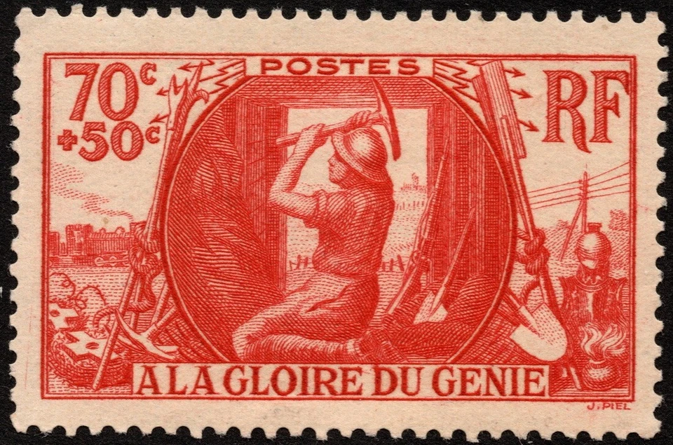 France Stamp Scott # B82 Semi-Postal Issue Mint LH - 70c + 50c Army Engineer - Image 1 of 1