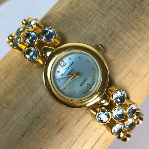 Marcel Drucker Collection Gold Tone Blue Crystals Womens Quartz Watch 22-587