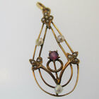 10K Yellow Gold Victorian Antique Edwardian Lavaliere Purple Stone And Seed Pear