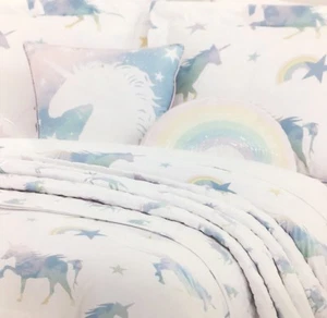 5pc Unicorn Rainbow TWIN Set Comforter Quilt Coverlet Sham Pillow Sequin Envogue - Picture 1 of 11