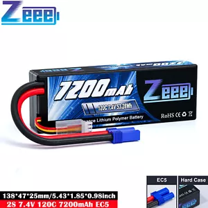 Zeee 2S 7.4V Lipo Akku 7200mAh 120C EC5 Hardcase für RC Losi Auto Drone Flugzeug - Bild 1 von 8