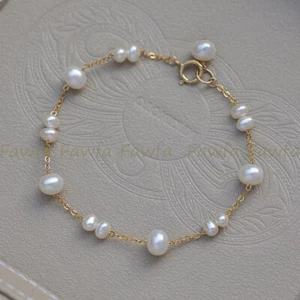 Brazalete de cadena de perlas barrocas blancas naturales de 5-6 mm 7-8 mm del Mar del Sur de 7,5"" - Imagen 1 de 6