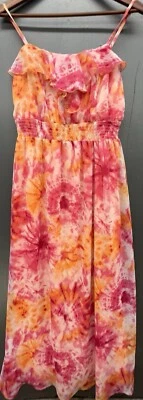 Maxi Vestido Gloria Desteñido L Rosa Naranja Lechera Hada Fluido Boho Hippie Y2K Foto 1 de 4