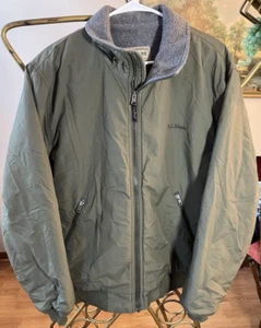 LL Bean Men's Fleece Lined Warm Up Bomber Jacket Size Large Olive OUF43 - Picture 1 of 11