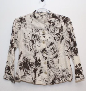 Abito Linen Jacket Size Large? See Measurements 100% Linen Artsy Cream and Brown - Picture 1 of 14