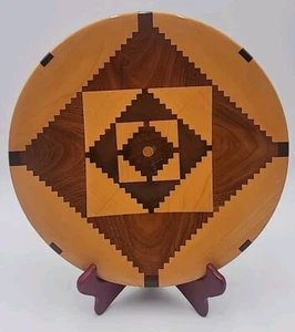 2004 handgefertigte Platte/Platte geometrisches Design Holzintarsien, 12" - Bild 1 von 3