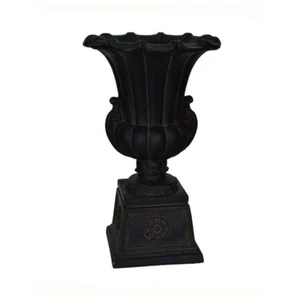 Plant Pot Cast Stone Fiberglass Urn Planter Aged Charcoal 16-1/4 X 26-1/2 Inch - Picture 1 of 4