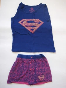 DC Comics girls SUPERMAN PAJAMAS pjs set purple pink Supergirl M 7 8 shirt blue - Picture 1 of 2