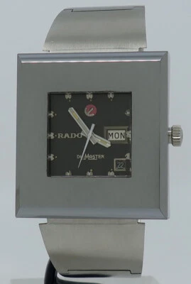 Rado Años 70 Tungsteno/Acero Automático Cuadrado XL Esfera Negra Día-Fecha Diamaster 10 Foto 1 de 4