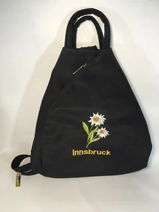Innsbruck Austria Alps Edelweiss Flower Black Women Backpack Purse Rucksack Bag - Picture 1 of 11
