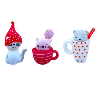 Kitty Cups - Shelly's Buttons - Flat Back Cat Embellishments - Craft Scrap - Image 1 of 2