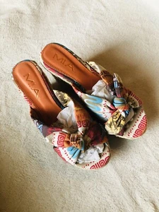 MIA RITA Womens Espadrilles Wedge Heels Aztec Mexican Print OpenToe Size 8 - Picture 1 of 5