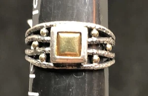 Square Top Silver & Gold Ring, 925 Sterling Ring size 7 - Picture 1 of 11