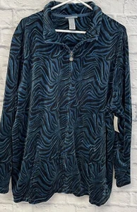 NEW Catherines Jacket womens 2X zip Cardigan NEW Teal Black animal zebra print - Picture 1 of 8