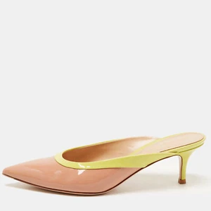 Gianvito Rossi Beige/Green Patent Leather Fanny Mules Size 38.5 - Picture 1 of 10