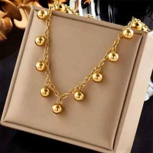 18K Gold Plated Solid Multi Ball Summertime Statement Necklace/Loose Choker - Picture 1 of 5