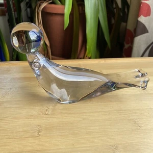 1978 Blenko Crystal Clear Glass Sea Lion Seal Ball Paperweight Figurine RARE 76C - Picture 1 of 12