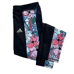 Adidas Girl’s Large 14 Black Multicolor Floral Allover Print Panel Pocket Tights - Picture 1 of 15