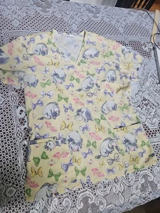 DISNEY Eeyore Ladies medical SCRUB shirt top Size Medium - Picture 1 of 8