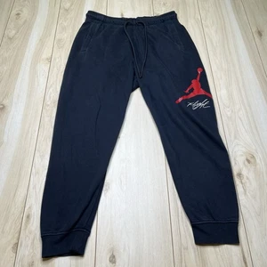 Jordan Men Activewear Pants Medium Black Essential Fleece Baseline Jogger Flight - Picture 1 of 9