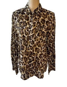 Michael Kors Button Up Leopard Animal Print Top Size 10 - Picture 1 of 12