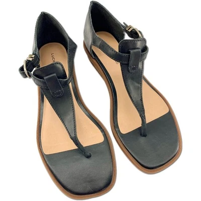 LUCKY BRAND | Sandalia plana de cuero negro para mujer | 8M | Nueva sin etiquetas Foto 1 de 4