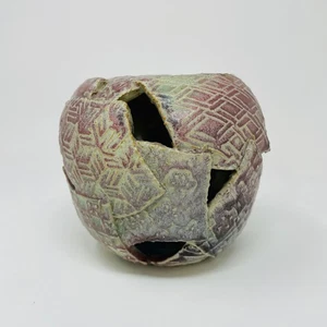 Blushed Vase Pottery 3D Geometric Cutouts Artist Stamped Mid Century Modern - Picture 1 of 10