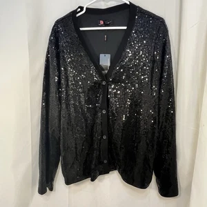 Kancy Kole Size 2XL Black Sequined Cardigan Button Front Sweater - Picture 1 of 9