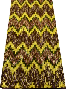 African Metallic Gold Kente Prints-Lilac Metallic Gold Yellow Pink Olive Green - Picture 1 of 3
