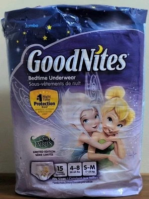 EDICIÓN LIMITADA HADAS DISNEY TINKERBELL Pañales GoodNites Pequeños Medianos 38-65 Foto 1 de 4