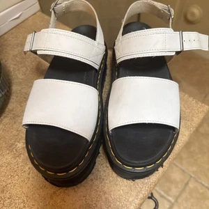 Dr. Martin Platform White Leather With Black Platform Sandals Size 9 - Picture 1 of 7